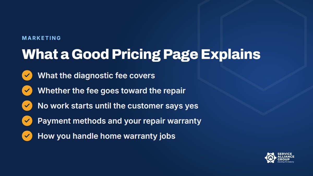 What a pricing page should explain to raise an appliance repair website conversion rate