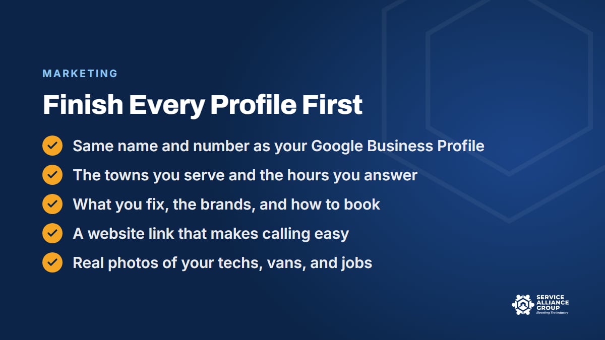 Social media profile checklist for an appliance repair company