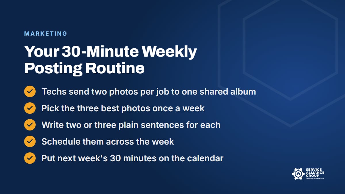 Weekly social media posting routine for an appliance repair shop