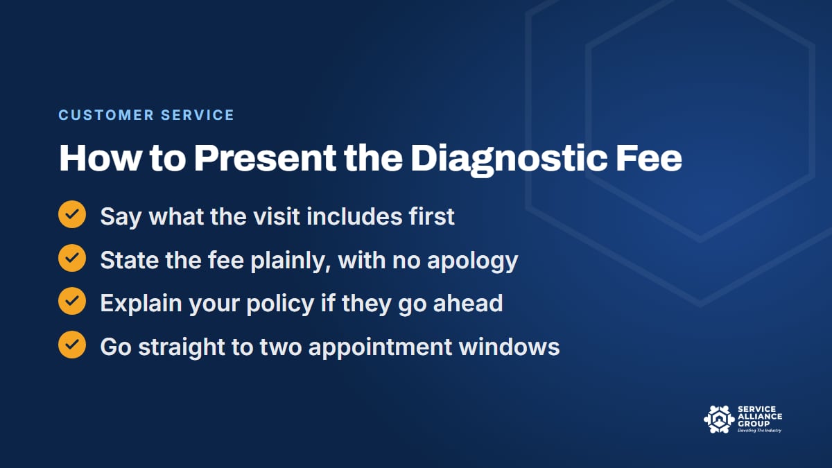 How an appliance repair CSR presents the diagnostic fee