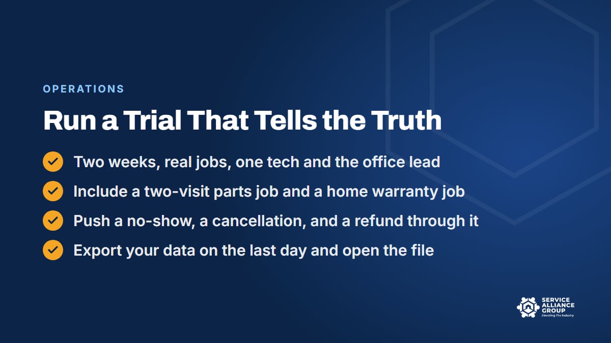 Appliance repair scheduling software trial checklist