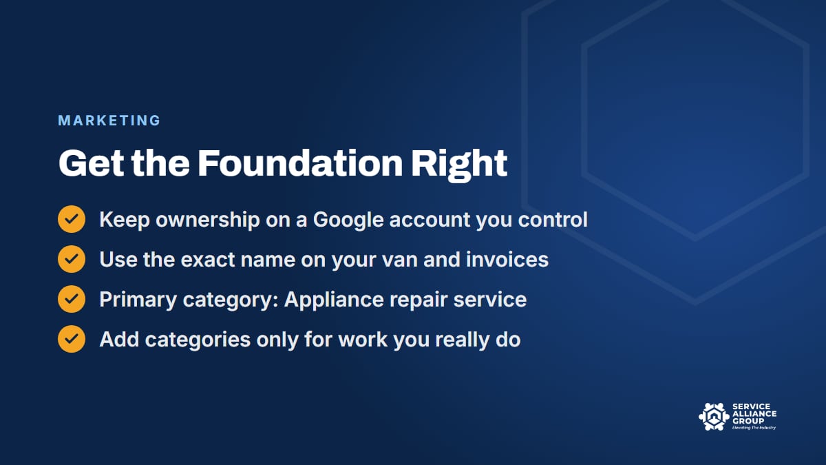 Google Business Profile foundation checklist for an appliance repair company
