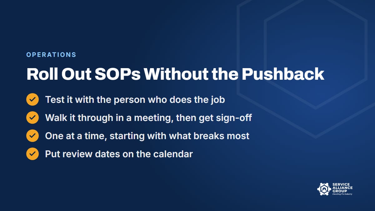 How to roll out appliance repair SOPs and get sign-off from the team