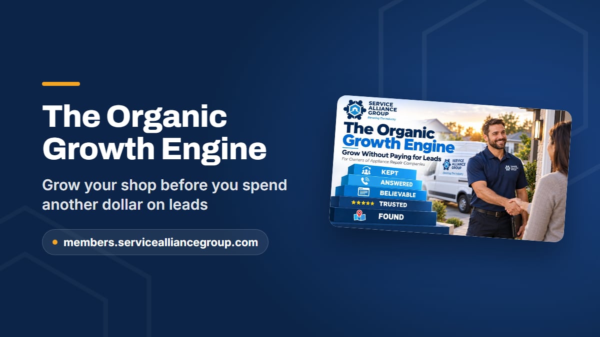 The Organic Growth Engine course shows how to market an appliance repair business before buying leads
