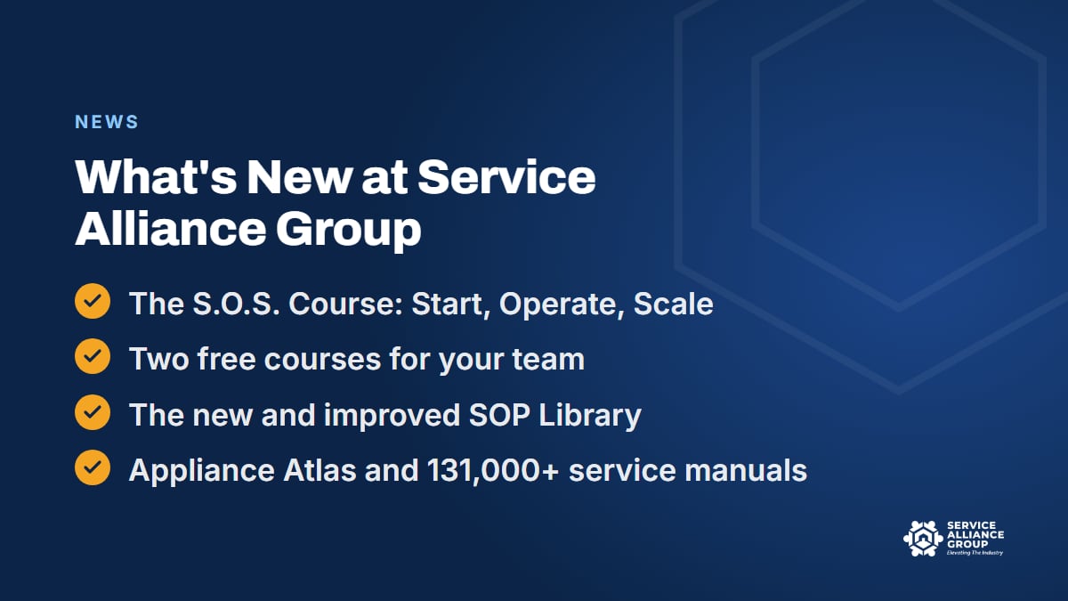 What's new at Service Alliance Group: courses, the SOP Library, and Appliance Atlas