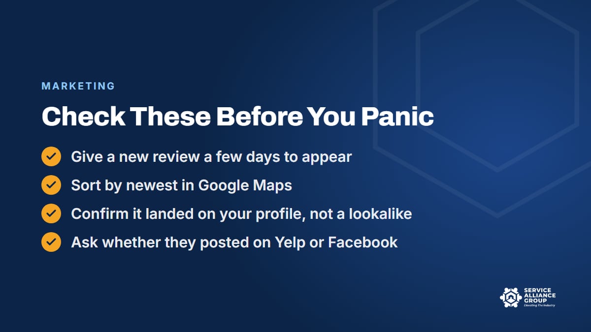 Quick checks for missing Google reviews on an appliance repair profile